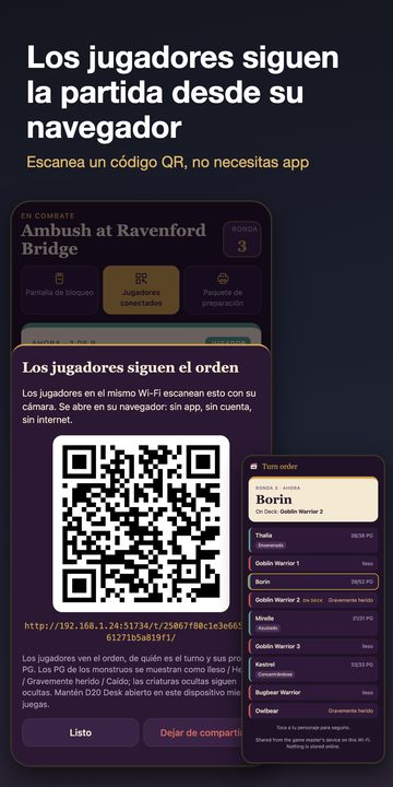 App D20 Desk en Android: orden de iniciativa, enlace para jugadores, paquete de preparación y constructor de encuentros