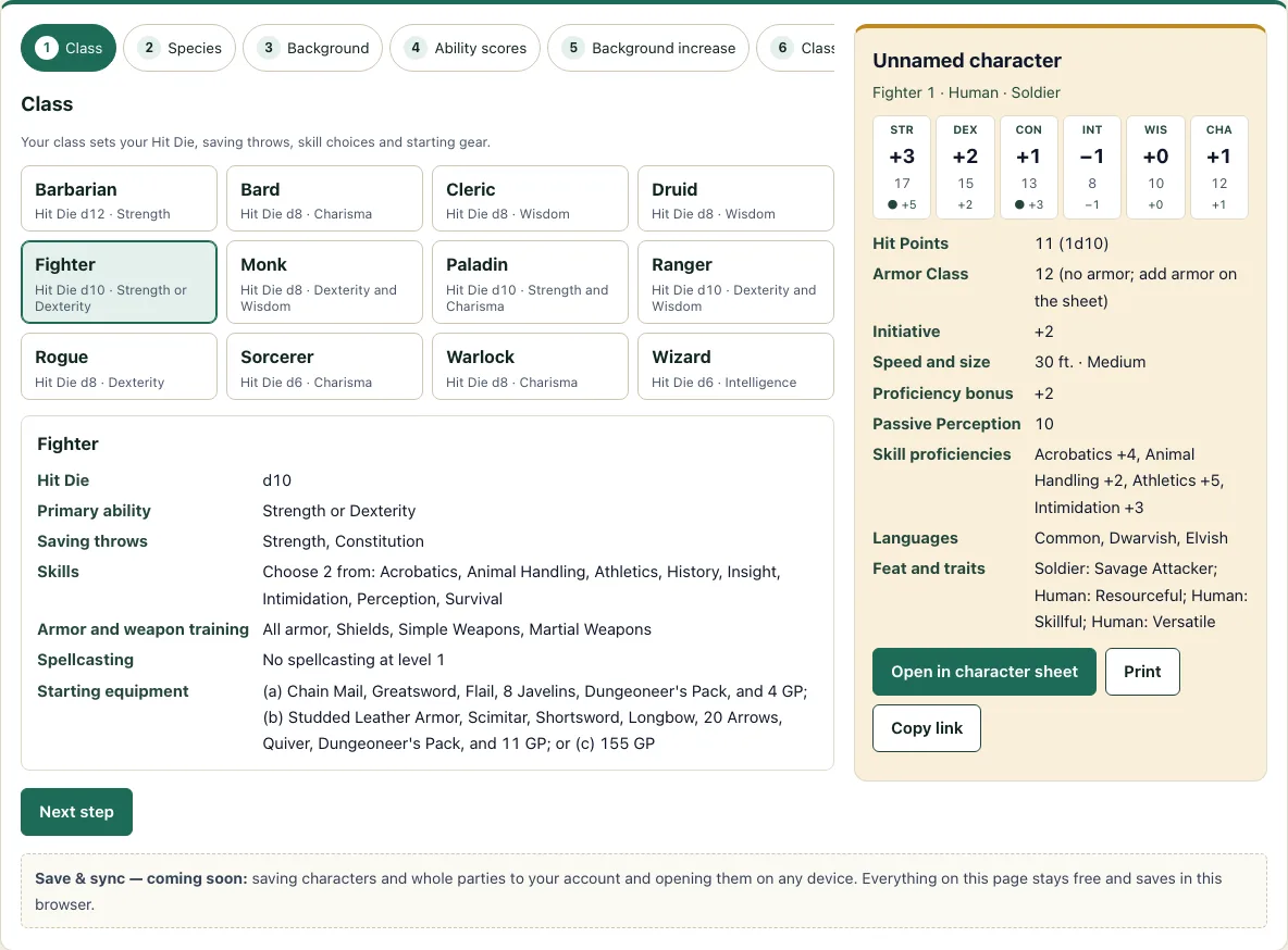 Dnd character creator example