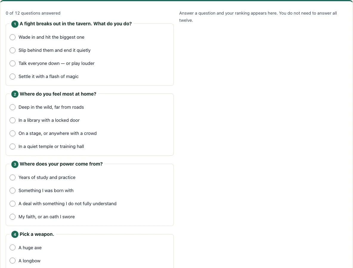 Dnd class quiz example