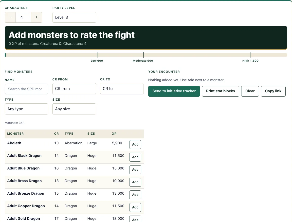 Dnd encounter builder example
