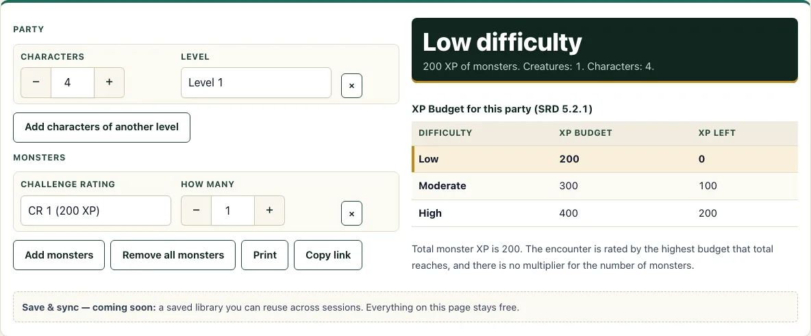 Dnd encounter calculator example