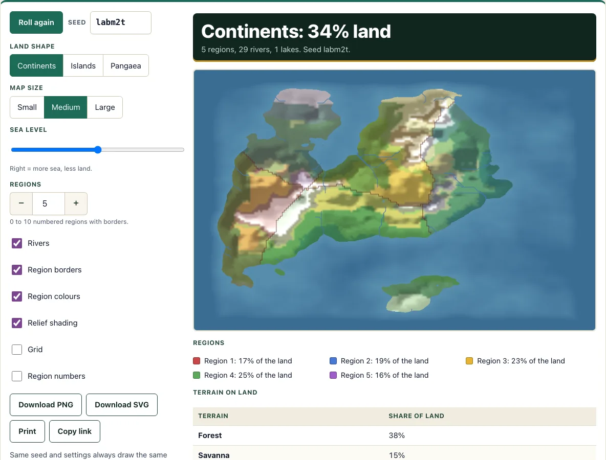 Fantasy map generator example