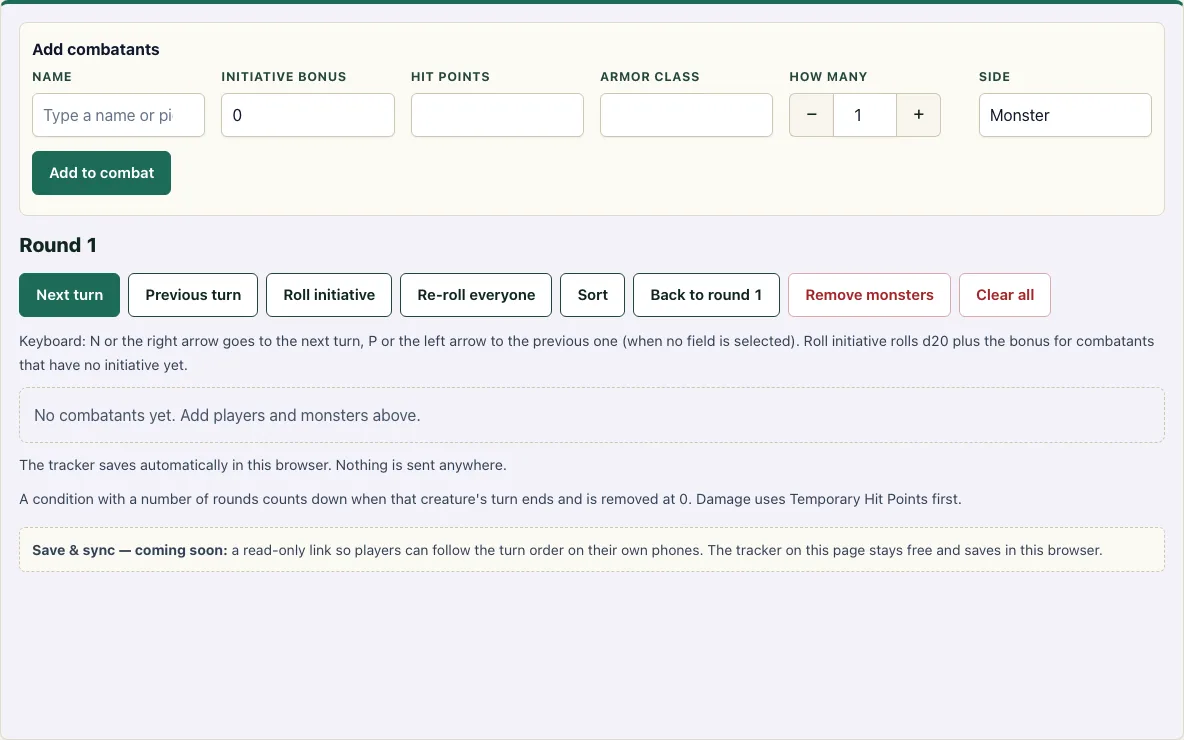 Initiative tracker example