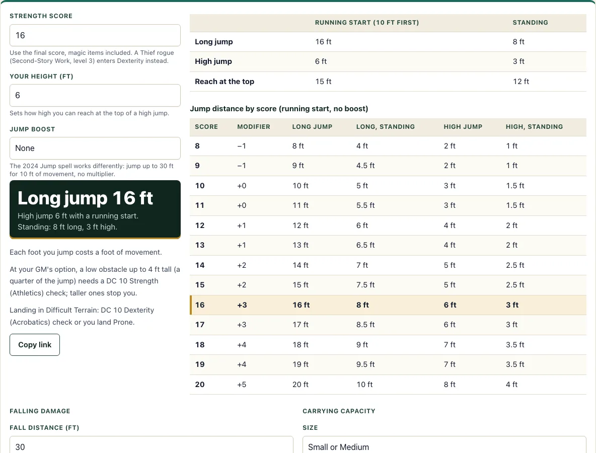 Dnd jump calculator example