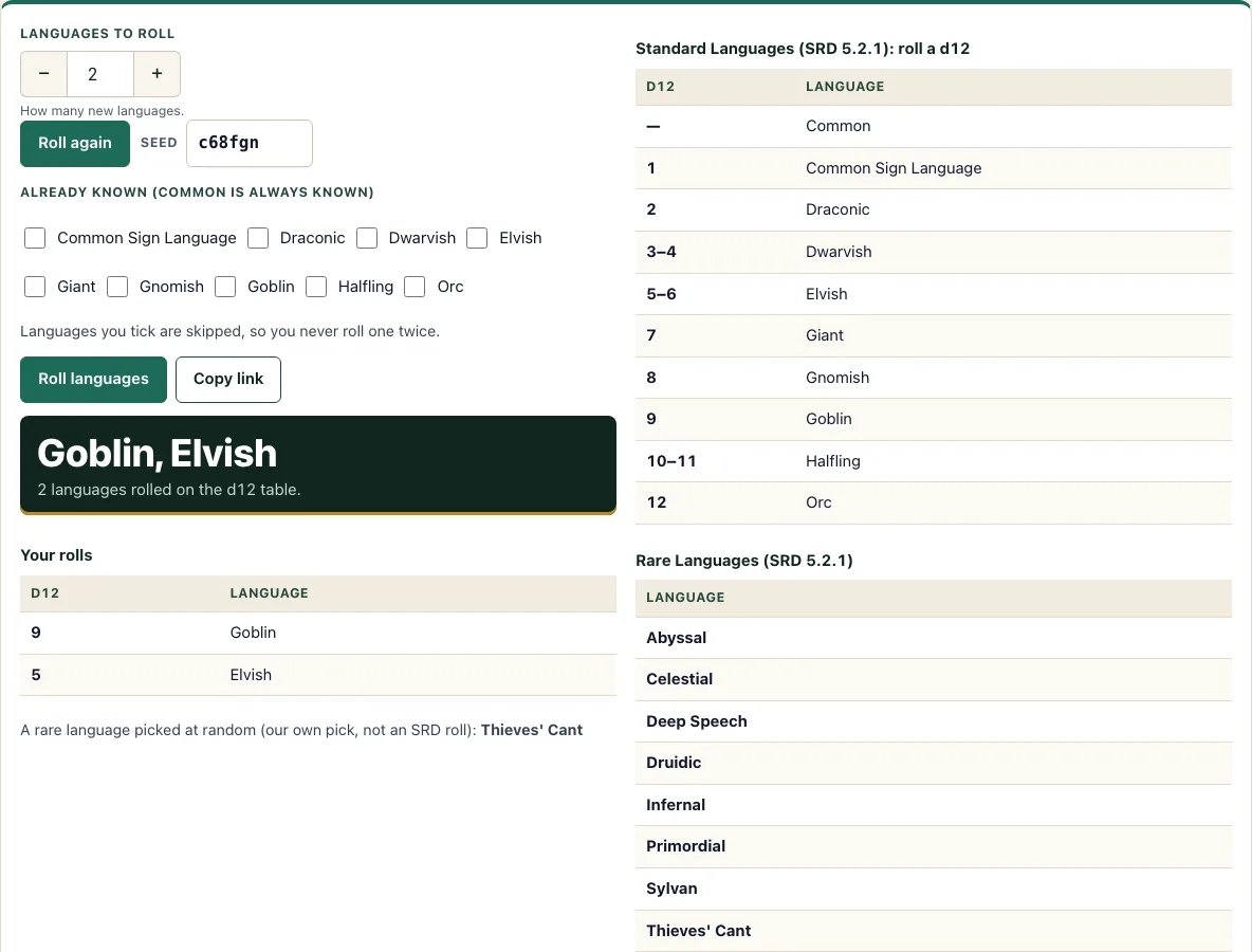 Dnd languages example