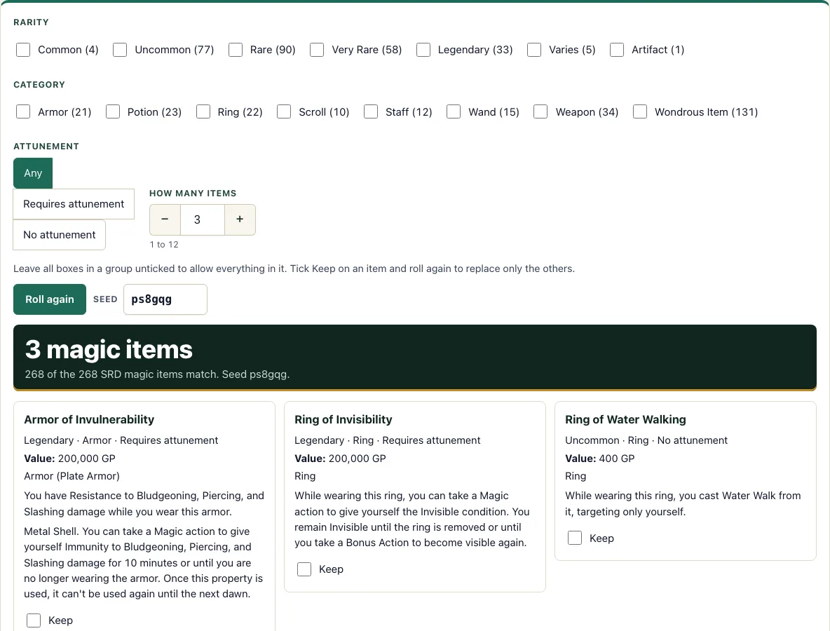 Dnd magic item generator example