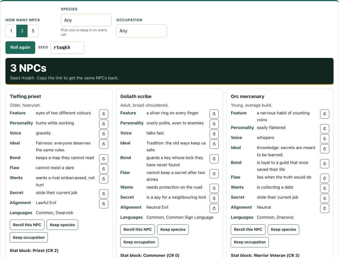 Dnd npc generator example