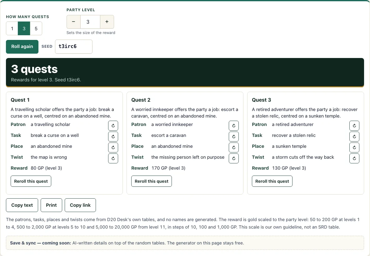 Dnd quest generator example