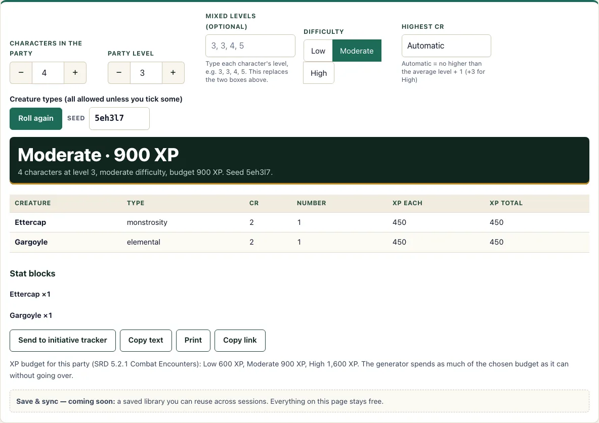 Dnd random encounter generator example